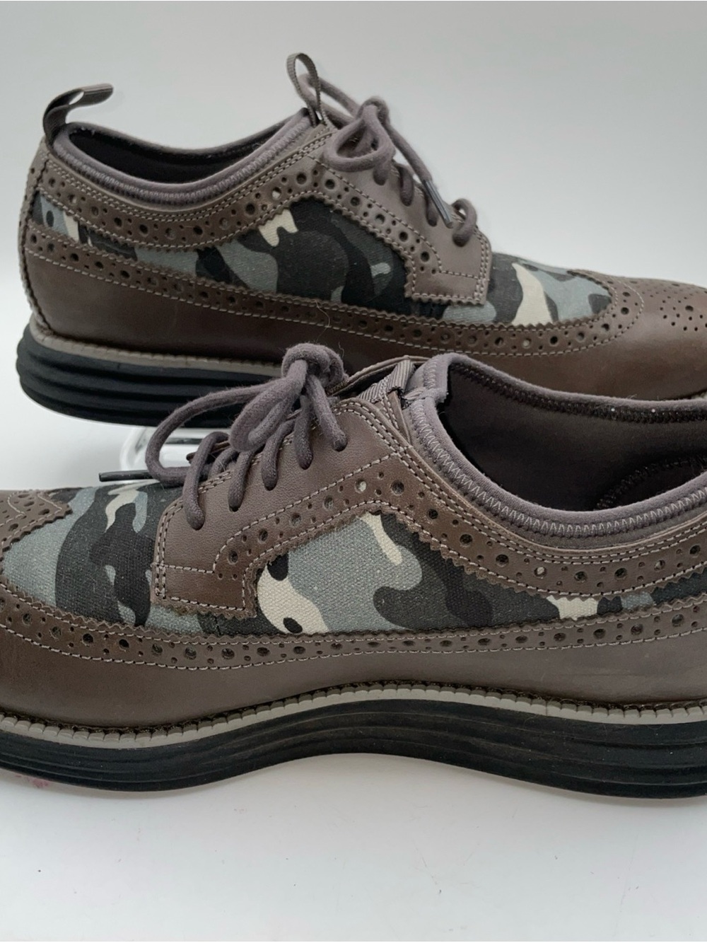 Cole Haan Brown Leather & Gray Camo Men's Wingtip Oxfords 10th Anniversary - Picture 3 of 9